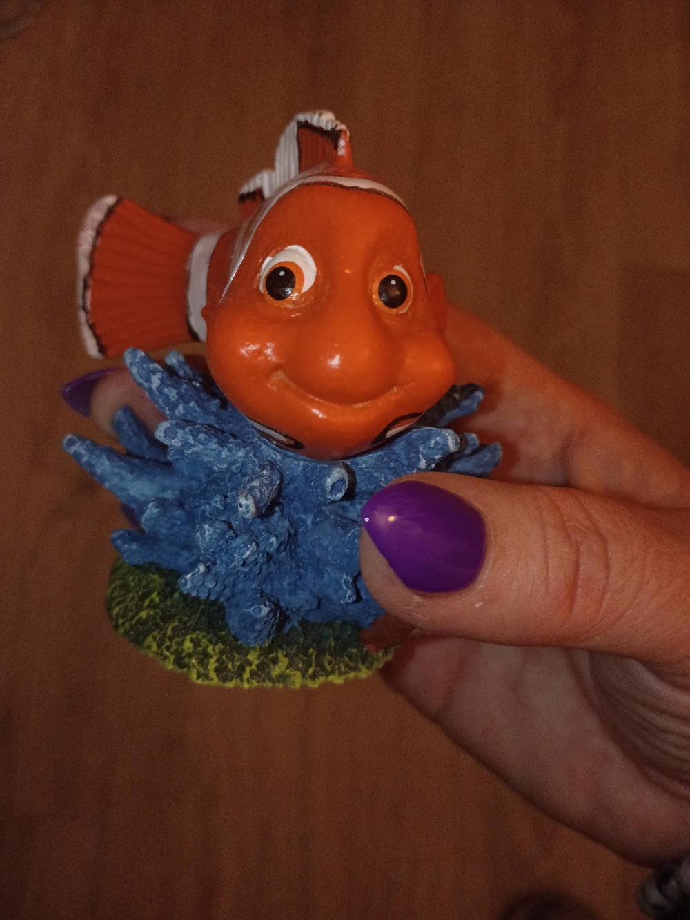 Disney Finding Nemo Orange Clownfish Aquarium Ornament with Blue Coral Base